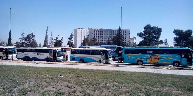 دام برس : دام برس | إخراج 33 حافلة تقل المئات من الإرهابيين مع عائلاتهم من يلدا وبيت سحم وببيلا إلى شمال سورية